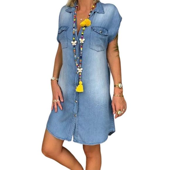 NXH Dresses & Skirts - NXH Light Blue Distressed Denim Sleeveless Pocket Button-Up Dress Size M
